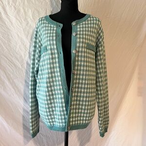 Alfred Dunner Blue and White Checkered Cardigan